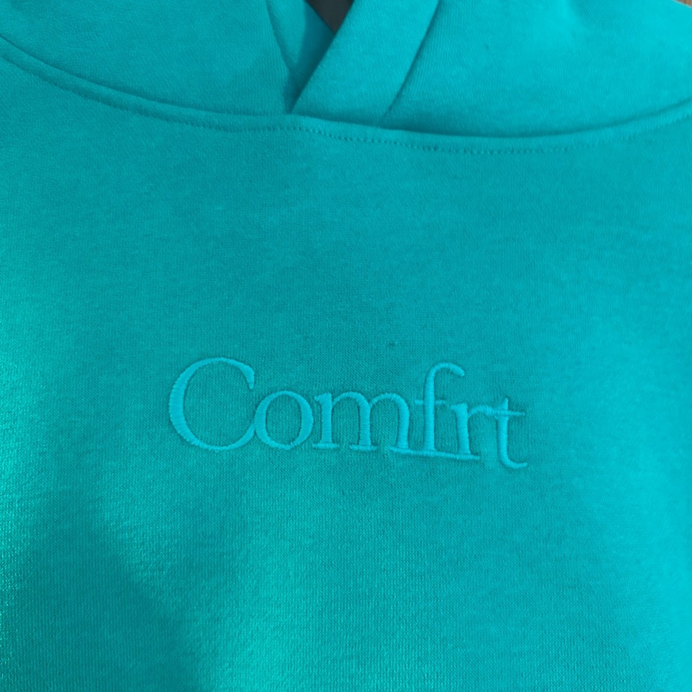 Cmfrt Signature Hoodie Aqua Large EUC unisex oversized pullover sweatshirt - Picture 5 of 8